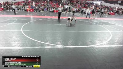 54 lbs Cons. Semi - Gunner Schultz, Gillett/Suring Youth Wrestling vs Will Holst, Prescott