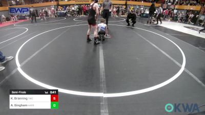 80 lbs Semifinal - Kinsler Branning, Tuttle Wrestling Club vs Asher Bingham, Harrah Little League Wrestling