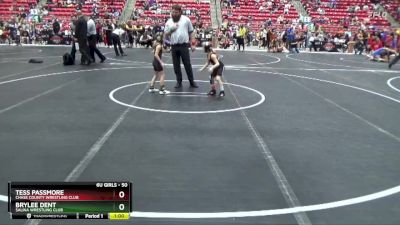 50 lbs Semifinal - Brylee Dent, Salina Wrestling Club vs Tess Passmore, Chase County Wrestling Club