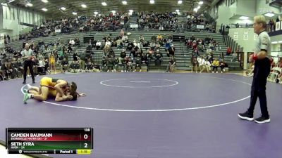 138 lbs Quarterfinals (8 Team) - Camden Baumann, Evansville Mater Dei vs Seth Syra, Avon