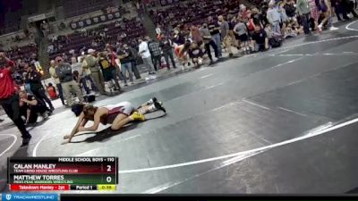 110 lbs Quarterfinal - Calan Manley, Team Grind House Wrestling Club vs Matthew Torres, Pikes Peak Warriors Wrestling