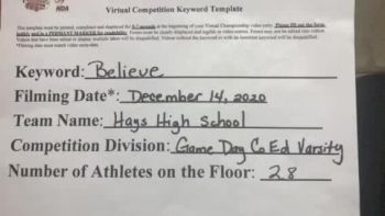 Hays High School [Game Day Coed Varsity] 2020 NCA December Virtual Championship
