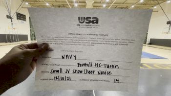 Foothill High School - North Tustin [Junior Varsity Show Cheer Novice] 2021 USA Virtual Spirit Regional I