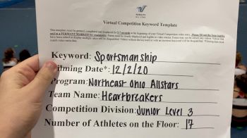 Northeast Ohio All Stars - Heartbreakers [All Star L3 Junior - Small] Varsity All Star Virtual Competition Series: Event VI