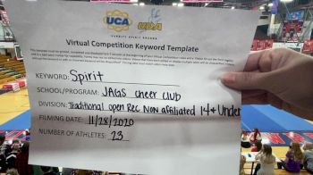 JAGS Cheer Club [Traditional Recreation - 14 & Younger (NON)] 2020 UCA Hoosier Virtual Regional