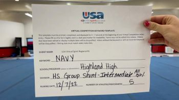 Highland High School [HS Group Stunt Intermediate - All Female] 2022 USA Virtual Spirit Regional I