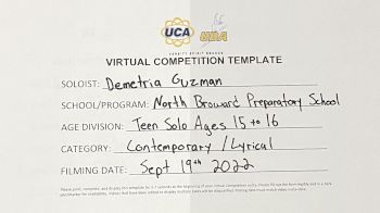 North Broward Prepartory School - Demetria Guzman - Teen Contemporary Solo [Teen - Solo - Contemporary/Lyrical] 2022 UDA Virtual Solo Showdown