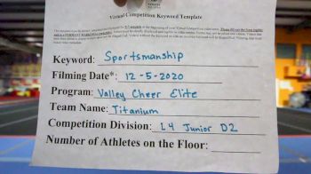 Valley Cheer Elite - Titanium [Level 4 L4 Junior - D2] Varsity All Star Virtual Competition Series: Event VI