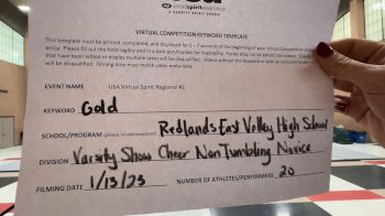 Redlands East Valley High School [Varsity Show Cheer Non-Tumbling Novice] 2023 USA Virtual Spirit Regional II