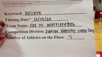 Fox JV Warriorettes [Game Day - Junior Varsity] 2020 NDA December Virtual Championship