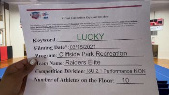 Cliffside Park Recreation - Raiders Elite [L2.1 Performance Recreation - 18 and Younger (NON)] 2021 NCA & NDA Virtual March Championship